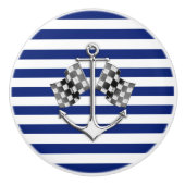 航海のな濃紺のストライプのプリントのクロムいかり セラミックノブ (正面)