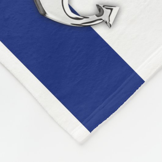 航海のな濃紺のストライプのプリントのクロムいかり フリースブランケット (角)