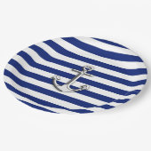航海のな濃紺のストライプのプリントのクロムいかり ペーパープレート (アングル)