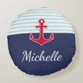 航海のな濃紺のパーソナライズな文字デザイン ラウンドクッション (裏面)