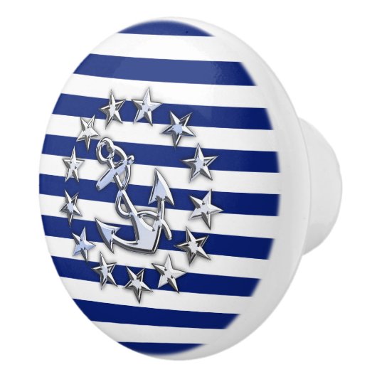 航海のな濃紺のプリントのクロムヨットの旗 セラミックノブ (右)