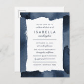 航海のな濃紺の水彩画のブライダルシャワー インビテーションポストカード (正面/裏面)