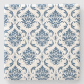 航海のな濃紺の白いヴィンテージのダマスク織パターン ストーンコースター (正面)