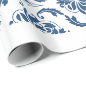 航海のな濃紺の白いヴィンテージのダマスク織パターン ラッピングペーパー (ロールコーナー)