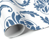 航海のな濃紺の白いヴィンテージのダマスク織パターン ラッピングペーパー (ロールコーナー)