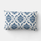 航海のな濃紺の白いヴィンテージのダマスク織パターン ランバークッション (裏面)