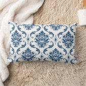 航海のな濃紺の白いヴィンテージのダマスク織パターン ランバークッション (ブランケット)