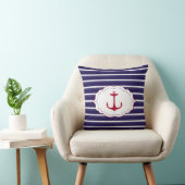 航海のな濃紺の白のストライプの赤いいかり クッション (椅子)