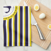 航海のな濃紺の黄色のストライプのいかりのデザイン キッチンタオル (四つ折り)