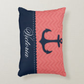 航海のな珊瑚のピンクの濃紺のいかりの名前をカスタムする アクセントクッション (正面(垂直))