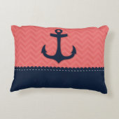 航海のな珊瑚のピンクの濃紺のいかりの名前をカスタムする アクセントクッション (裏面)