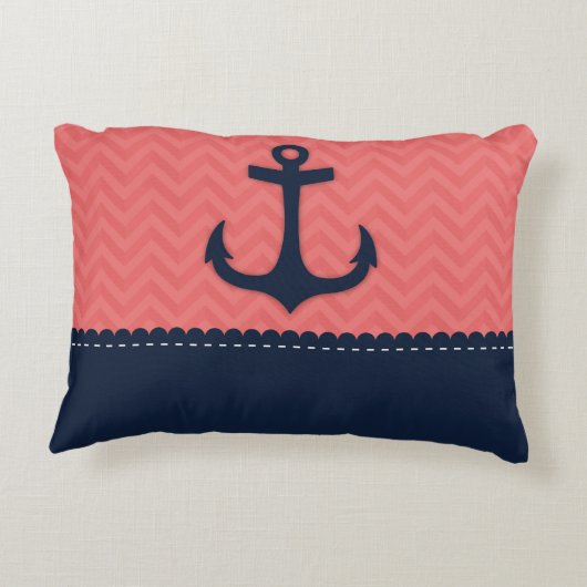 航海のな珊瑚のピンクの濃紺のいかりの名前をカスタムする アクセントクッション (裏面)