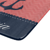 航海のな珊瑚のピンクの濃紺のいかりの名前をカスタムする カッティングボード (角)