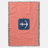 航海のな珊瑚の水玉模様パターン濃紺のいかり スローブランケット (正面縦)