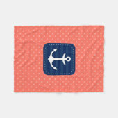 航海のな珊瑚の水玉模様パターン濃紺のいかり フリースブランケット (正面(横))