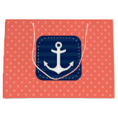 航海のな珊瑚の水玉模様パターン濃紺のいかり ラージペーパーバッグ (正面)