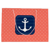 航海のな珊瑚の水玉模様パターン濃紺のいかり ラージペーパーバッグ (裏面)