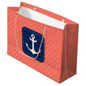 航海のな珊瑚の水玉模様パターン濃紺のいかり ラージペーパーバッグ (正面アングル)