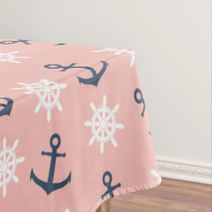 航海のな珊瑚の濃紺のいかりおよび車輪パターン テーブルクロス