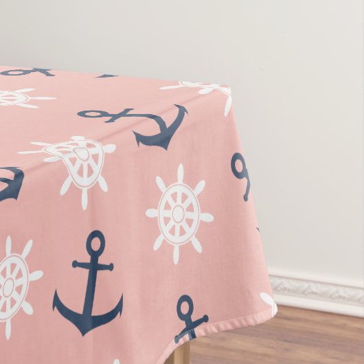 航海のな珊瑚の濃紺のいかりおよび車輪パターン テーブルクロス (インサイチュ)