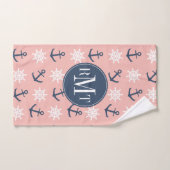 航海のな珊瑚の濃紺のいかりおよび車輪パターン バスタオルセット (ハンドタオル)