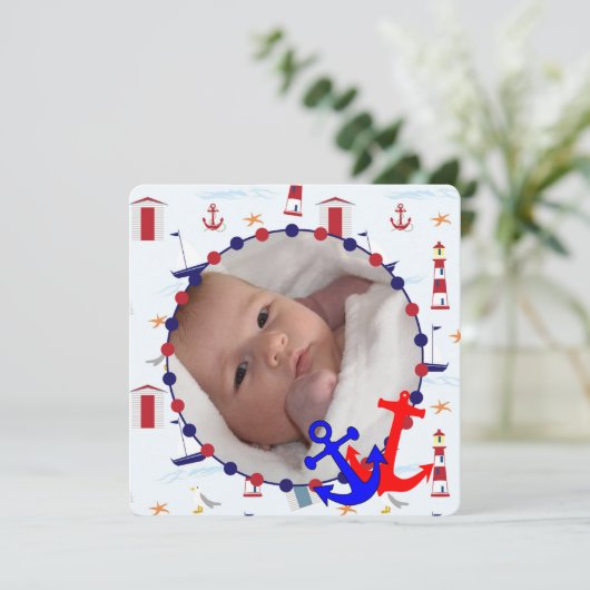 航海のな男の赤ちゃんの名前入りな写真の発表 招待状 (スタンド正面)