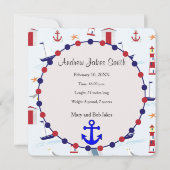 航海のな男の赤ちゃんの名前入りな写真の発表 招待状 (裏面)