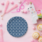 航海のな紙皿|のボートのいかりパターンプリント ペーパープレート (パーティー)