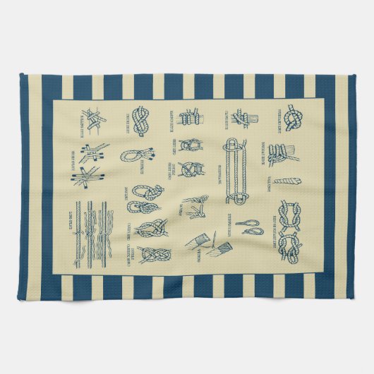航海のな結び目のヴィンテージの図表はとの縞で飾ります キッチンタオル (横)