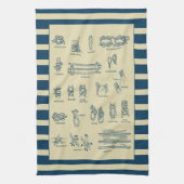 航海のな結び目のヴィンテージの図表はとの縞で飾ります キッチンタオル (縦)