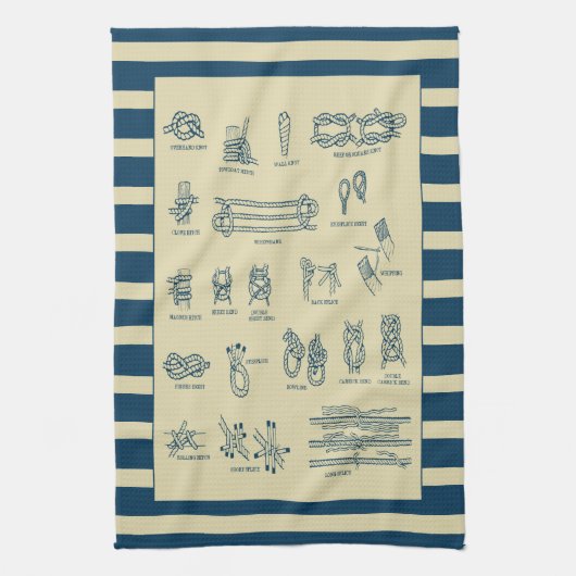 航海のな結び目のヴィンテージの図表はとの縞で飾ります キッチンタオル (縦)