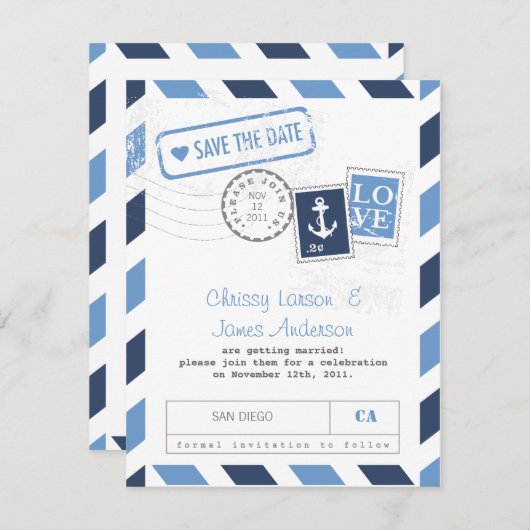 航海のな航空郵便カード保存日付 セーブザデート (正面/裏面)