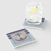 航海のな船のいかり及び濃紺のストライプ ストーンコースター (横)