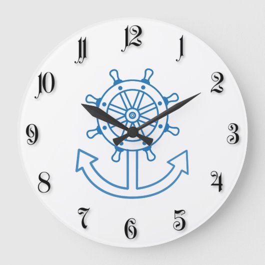 航海のな船の車輪およびいかり ラージ壁時計 (正面)