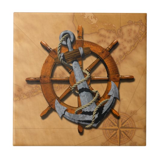 航海のな船車輪およびいかり タイル (正面)