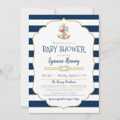 航海のな花のいかりの濃紺のベビーシャワー 招待状 (正面)