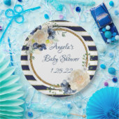 航海のな花海軍及び金ゴールドのパーソナライズなシャワー ペーパープレート (パーティー)