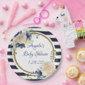 航海のな花海軍及び金ゴールドのパーソナライズなシャワー ペーパープレート (パーティー)