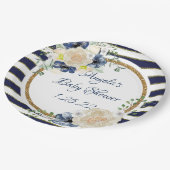 航海のな花海軍及び金ゴールドのパーソナライズなシャワー ペーパープレート (アングル)