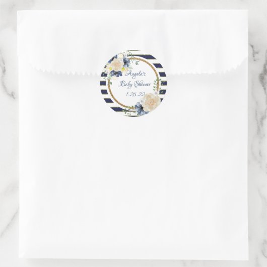 航海のな花海軍及び金ゴールドのパーソナライズなシャワー ラウンドシール (バッグ)