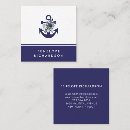 航海のな花|の濃紺の花のいかり スクエア名刺 (正面/裏面)