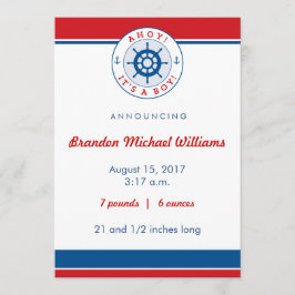 航海のな誕生の発表、男の子 案内状