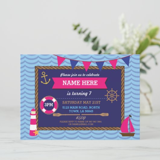 航海のな誕生会の船員のボートの海賊招待 招待状 (スタンド正面)