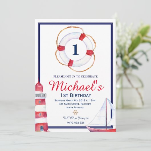 航海のな誕生日の招待状の招待の濃紺の帆 招待状 (スタンド正面)