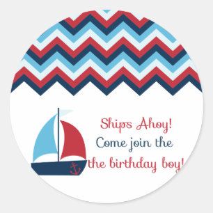 航海のな誕生日の男の子のカップケーキの上層かステッカー ラウンドシール