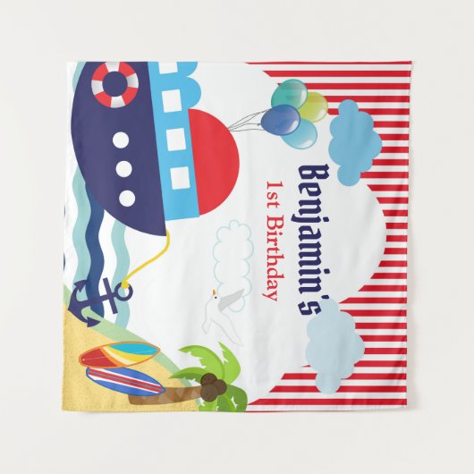 航海のな誕生日/ベビーシャワーの背景幕の旗 タペストリー (正面(横))