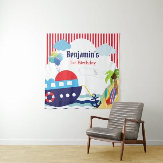 航海のな誕生日/ベビーシャワーの背景幕の旗 タペストリー (インサイチュ)