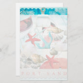 航海のな貝殻のいかりのヒトデのビーチのテーマ 便箋 (正面/裏面)