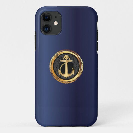航海のな金ゴールドのいかりの濃紺のiPhone 5の場合 Case-Mate iPhoneケース (裏面)
