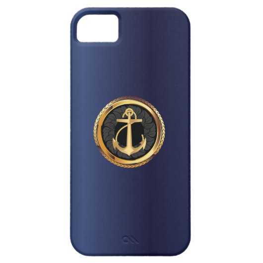 航海のな金ゴールドのいかりの濃紺のiPhone 5の場合 Case-Mate iPhoneケース (裏面)